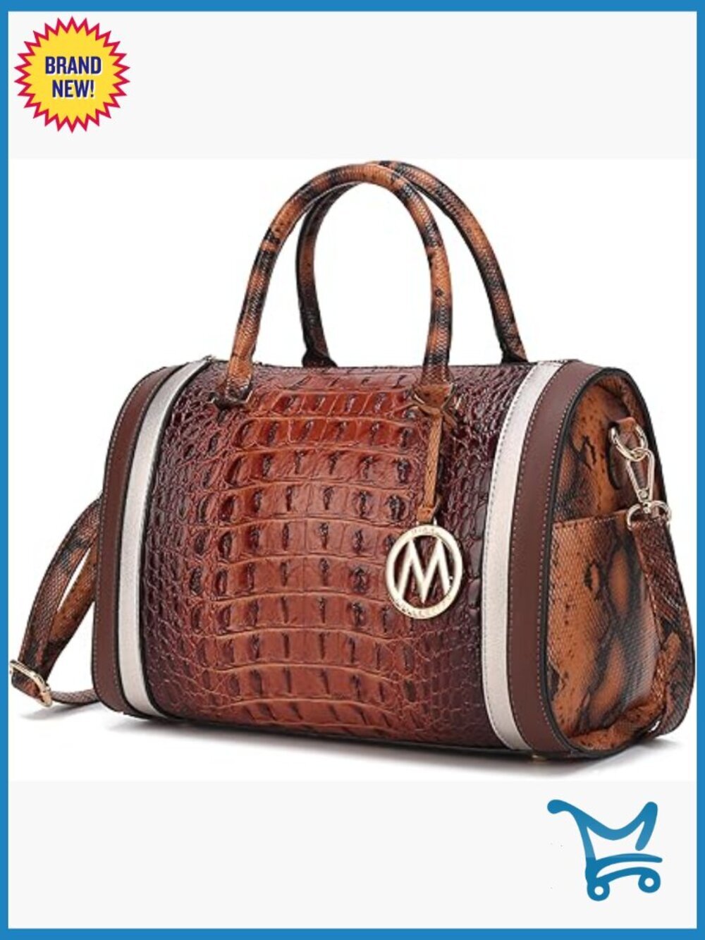 Large Vegan Leather Satchel Bag with Top Handles and Crossbody Strap